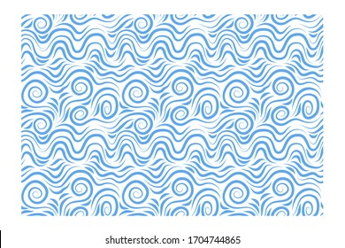 Horizontal seamless pattern of blue twisted waves. Design for backdrops with sea, rivers or water texture.
