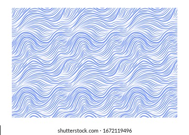 Horizontal seamless pattern of blue waves of the acute form. Design for backdrops with sea, rivers or water texture. Repeating texture. Figure for textiles.