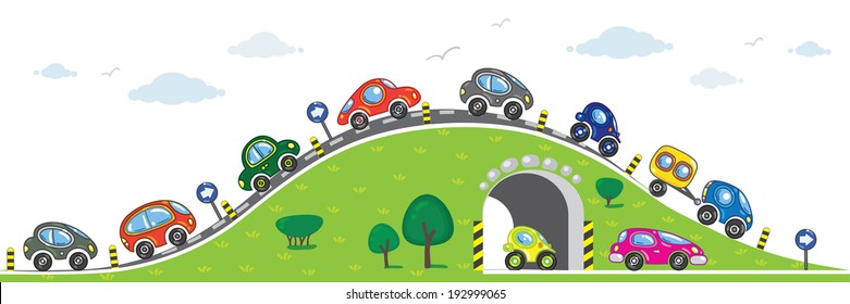 Horizontal Seamless Pattern Cars On Road Stock Vector (Royalty Free) 192999065