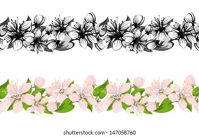 Horizontal seamless pattern with cherry blossoms 