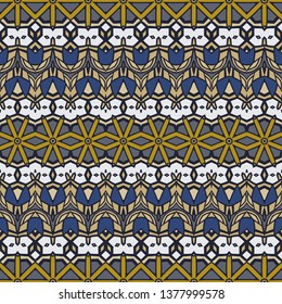 Horizontal seamless pattern design. Ethnic textile print. Vector fashion background. 