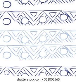 Horizontal seamless pattern, doodles,ellipses, bagels, triangles, . Hand drawn.