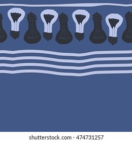Horizontal  seamless pattern with filament lamps , doodles,   striped. Hand drawn.