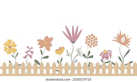 Horizontal seamless pattern floral summer background, flat vector illustration on white 