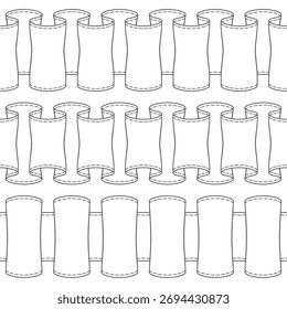 Padrão horizontal sem emenda com babados, babados e tecido. Conjunto de ilustrações vetoriais em preto e branco.
