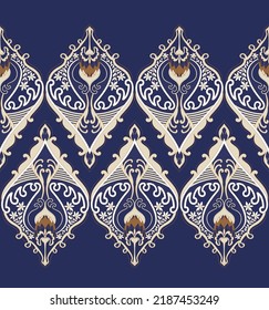 Horizontal seamless pattern. Geometric arabian ornament. Ethnic abstract wallpaper. Indian border decor, tile pattern. Arabian rhombus print. Vector clipart