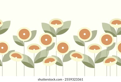 Horizontal seamless pattern. Geometric flowers and leaves. Vector illustration. Pattern for clothes, fabric, textile and other.