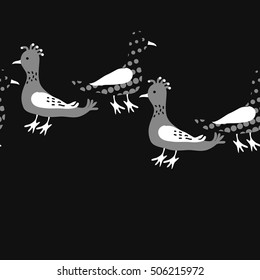 Horizontal seamless pattern, halftone, birds.