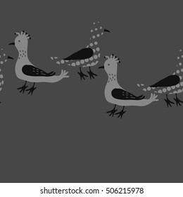 Horizontal seamless pattern, halftone, birds.