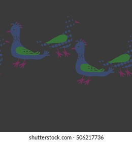 Horizontal seamless pattern, halftone, birds.