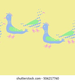 Horizontal seamless pattern, halftone, birds.