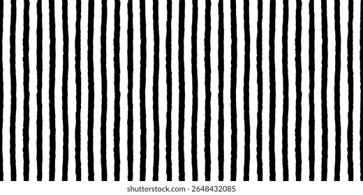 Horizontal seamless pattern with hand drawn chalk textured vertical lines. Contrast background with sketchy scribble stripes in black and white colors. Abstract vector seamless wallpaper