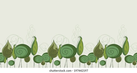 Horizontal seamless pattern of hand-drawn trees. Cute background