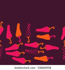 Horizontal seamless pattern of harvest, jalapeno peppers,hand drawn.