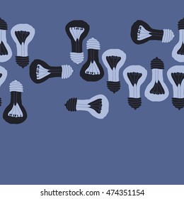 Horizontal seamless pattern with  incandescent lamps , doodles. Hand drawn.