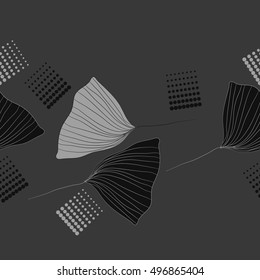 Horizontal seamless pattern of  leaves,  halftone.