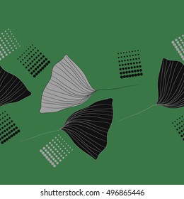 Horizontal seamless pattern of  leaves,  halftone.