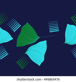 Horizontal seamless pattern of  leaves,  halftone.