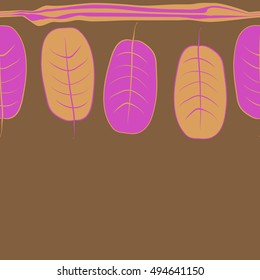 Horizontal seamless pattern with leaves, stripes. Hand drawn.