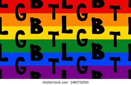 Horizontal seamless pattern with LGBT black letters on background flag transgender Pride. Gay Pride poster. Homosexuality emblem. Rights concept. Vector illustration.