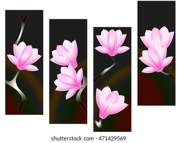 Horizontal seamless pattern with magnolia flowers.