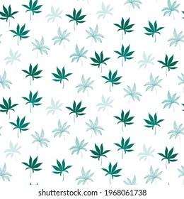 Horizontal seamless pattern with marijuana hemp leaves isolated on white. Hand drawn cannabis leaves. Marijuana Legalization. Template for textile , packaging materials, banner, web design. Vector