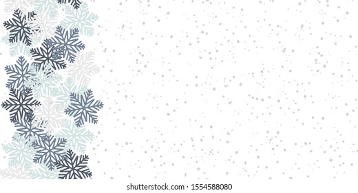 Horizontal seamless pattern for Merry Christmas and New Year. Modern flat design. Christmas and New Year background. Holiday Wallpaper. Winter infinite background. Snowflakes seamless pattern. Vector