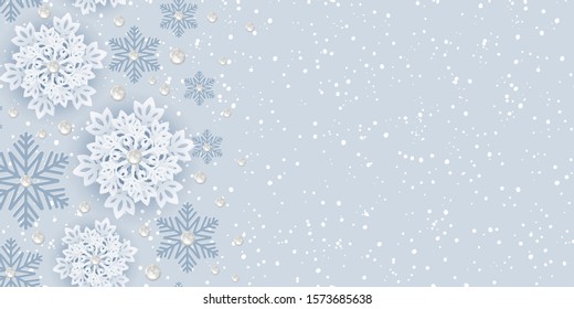 Horizontal seamless pattern for Merry Christmas and New Year. Modern design. Christmas and New Year background. Holiday Wallpaper. Winter infinite background. Snowflakes seamless pattern. Vector