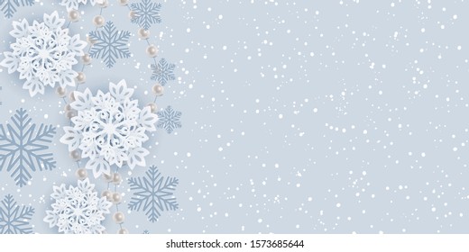 Horizontal seamless pattern for Merry Christmas and New Year. Modern design. Christmas and New Year background. Holiday Wallpaper. Winter infinite background. Snowflakes seamless pattern. Vector