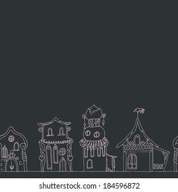 Horizontal seamless pattern with old fashioned houses. Vector file.