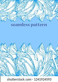 horizontal seamless pattern on blue background, copy space, hand drawing, vector design of banner, postcards, covers, etc.,