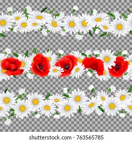 Horizontal Seamless pattern with Poppies and Chamomile. EPS10