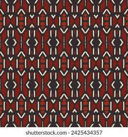 Horizontal seamless pattern in red black white. Ethnic textile print. Vector fashion background.
