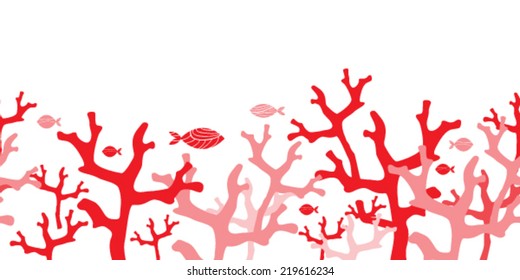 horizontal seamless pattern with red coral and fish