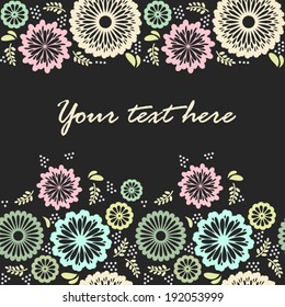 Horizontal Seamless pattern with retro flowers in pink beige blue green 
