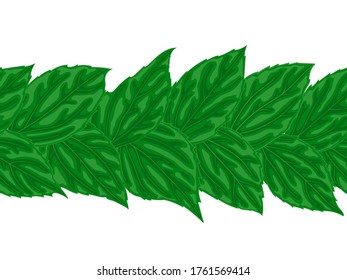 Horizontal seamless pattern ribbon with green leaves. Hand-drawn with effect of watercolor. design element border background greeting cards and invitations seasonal autumn, spring, summer holidays.