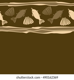 Horizontal seamless pattern of sea motif, stripes. Hand drawn.