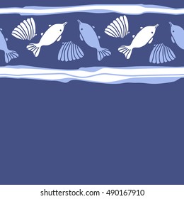 Horizontal seamless pattern of sea motif, stripes. Hand drawn.