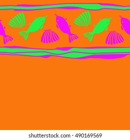 Horizontal seamless pattern of sea motif, stripes. Hand drawn.