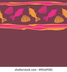 Horizontal seamless pattern of sea motif, stripes. Hand drawn.