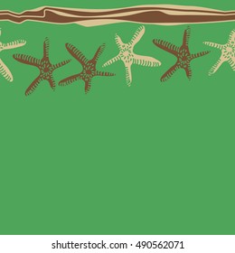 Horizontal seamless pattern of sea motif, stripes. Hand drawn.