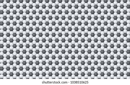 Horizontal seamless pattern of soccer or football texture Traditional sport texture of ball for game. Symbol of mosaic, template with black and white hexagons. Vector illustration, easily resizable