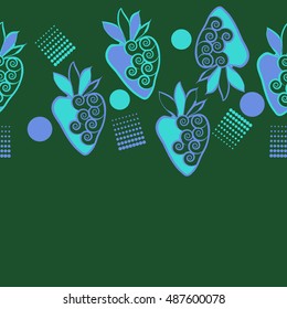 Horizontal seamless pattern of strawberry,  halftone.