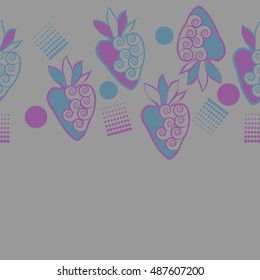 Horizontal seamless pattern of strawberry,  halftone.