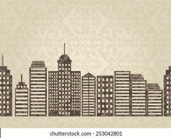 horizontal seamless pattern with street cityscape