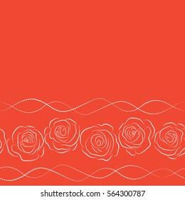 Horizontal seamless pattern of stylized red and white roses silhouette with copy space (place for your text).