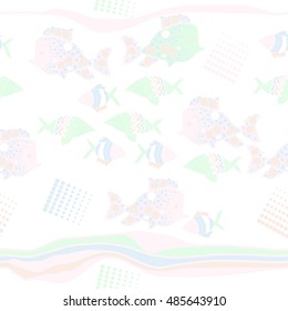 Horizontal seamless  pattern of  stylized  sea motif, striped . Hand drawn.