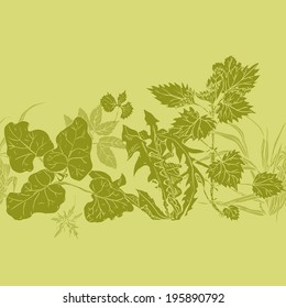 Horizontal seamless pattern various common herbs and weeds