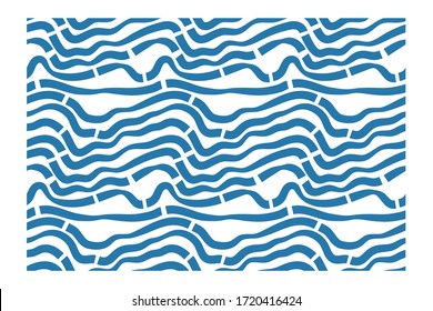 Horizontal seamless pattern of vertical blue ink intermittent waves with blunt ends.