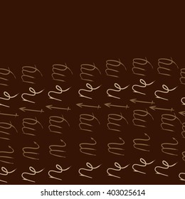 Horizontal seamless pattern of zodiac signs motif,sagittarius,virgo, capricorn, scorpio, object, copy space. Hand drawn.